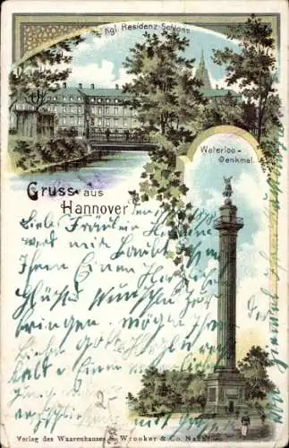 Ak Hannover in Niedersachsen, Waterloo-Denkmal, königliches Residenzschloss