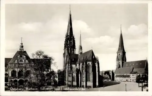 Ak Duisburg im Ruhrgebiet, Rathaus, Salvatorkirche, Liebfrauenkirche