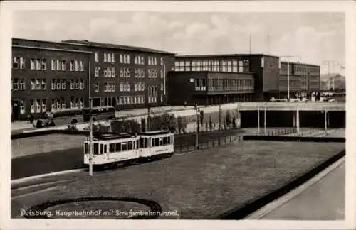 Ak Duisburg im Ruhrgebiet, Hauptbahnhof, Straßenbahntunnel, Straßenbahn