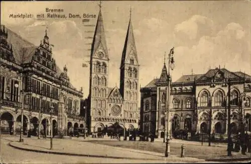 Ak Hansestadt Bremen, Marktplatz, Rathaus, Dom, Börse