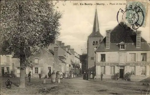 Ak Berry Herry Cher, Place et rue de l'Eglise, Hotel du Cerf