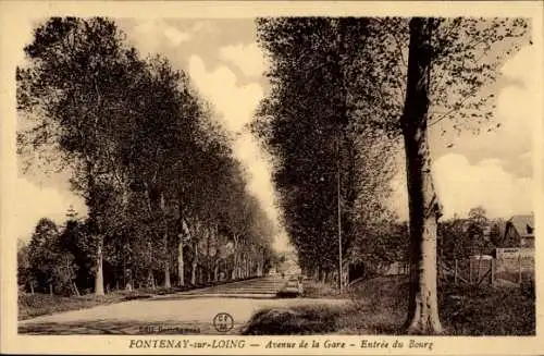 Ak Fontenay sur Loing Loiret, Avenue de la Gare, Entree du Bourg