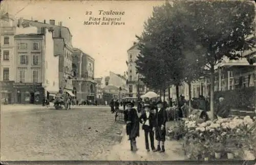 Ak Toulouse Haute Garonne, Place Esquirol, Blumenmarkt