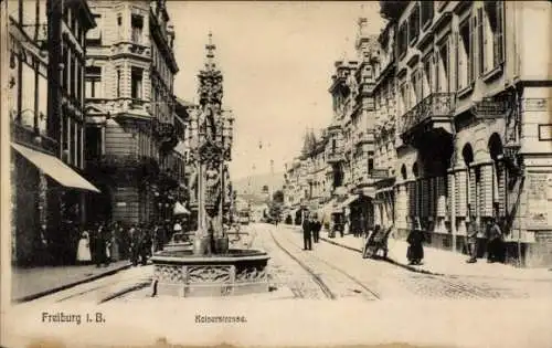 Ak Freiburg im Breisgau, Kaiserstraße, Brunnen