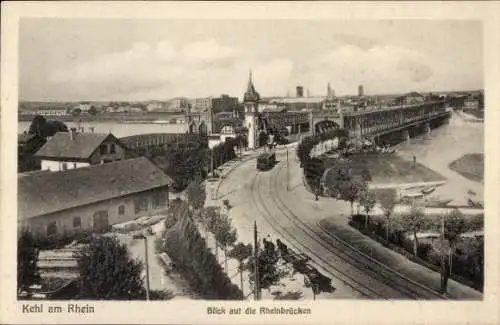Ak Kehl am Rhein, Rheinbrücken, Straßenbahn