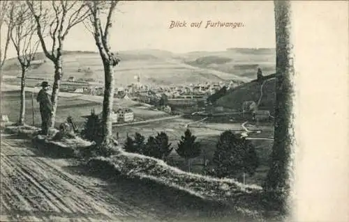 Ak Furtwangen, Blick vom Weg auf den Ort, Mann