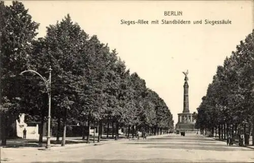 Ak Berlin Tiergarten, Siegessäule, Sieges-Allee, Standbilder