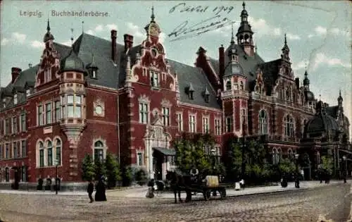 Ak Leipzig in Sachsen, Buchhändlerbörse, Pferdefuhrwerk
