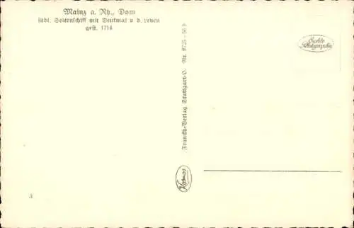 Ak Mainz am Rhein, Dom, Seitenschiff, Denkmal