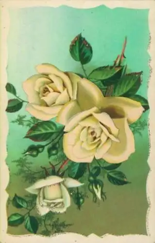 Glitzer Ak Weiße Rosen