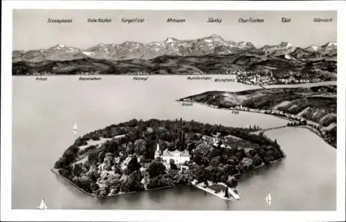 Ak Insel Mainau im Bodensee, Luftaufnahme, Bergkette