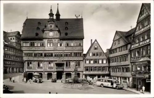 Ak Tübingen am Neckar, Marktplatz, Rathaus, Brunnen, Bus
