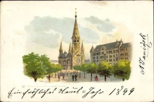 Künstler Litho Berlin Charlottenburg, Kaiser Wilhelm Gedächtniskirche