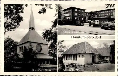 Ak Hamburg Bergedorf, St. Michael-Kirche, allgemeines Krankenhaus, Pastorat St. Michael