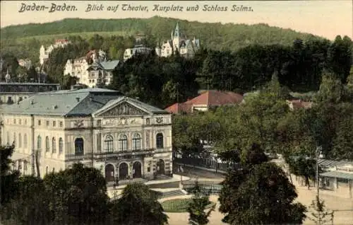 Ak Baden Baden, Theater, Kurplatz und Schloss Solms