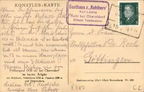 Ak Oberstdorf im Oberallgäu, Freibergsee, Rubihorn, Nebelhorn, Schattenberg