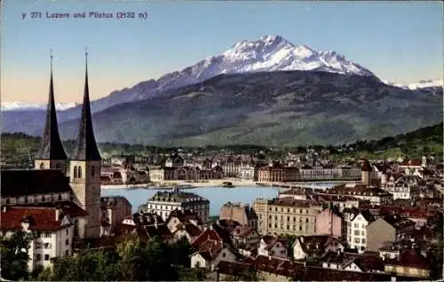 Ak Kanton Luzern Schweiz, Stadt mit Pilatus