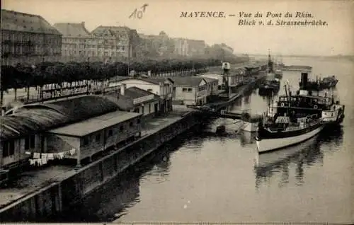 Ak Mainz am Rhein, Blick von der Straßenbrücke, Dampfer