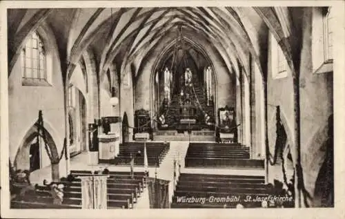 Ak Grombühl Würzburg am Main Unterfranken, St. Josefskirche, Innenansicht