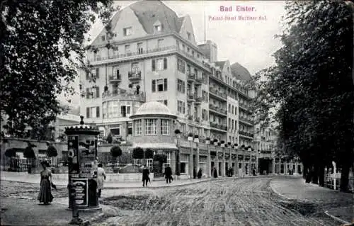 Ak Bad Elster im Vogtland, Palast-Hotel Wettiner Hof, Litfaßsäule