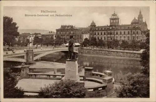 Ak Heilbronn, Bismarck Denkmal mit Neckarbrücke