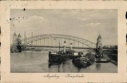 Ak Magdeburg an der Elbe, Königsbrücke, Dampfschiff