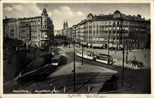 Ak Magdeburg an der Elbe, Hasselbachplatz, Straßenbahn