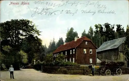 Ak Friedrichroda im Thüringer Wald, Neues Haus, Bauer, Fuhrwerk