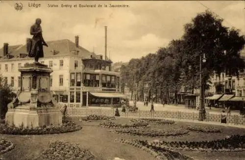 Ak Liège Lüttich Wallonien, Statue Gretry, Boulevard de la Sauventiere