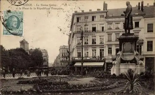 Ak Liège Lüttich Wallonien, Statue Gretry, Place de la Republique Francaise