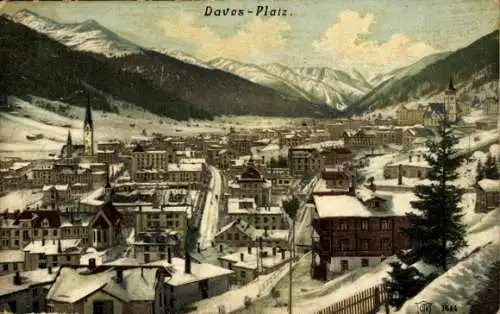 Ak Davos Platz Kanton Graubünden, Panorama