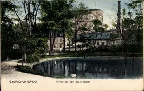 Ak Teplice Šanov Teplitz Schönau Region Aussig, Blick aus dem Schlossgarten