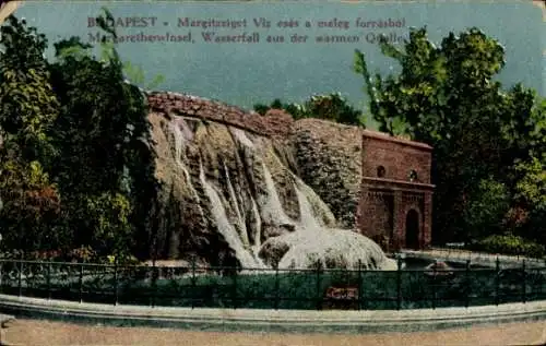 Ak Budapest Ungarn, Margarethen-Insel, Wasserfall aus der warmen Quelle