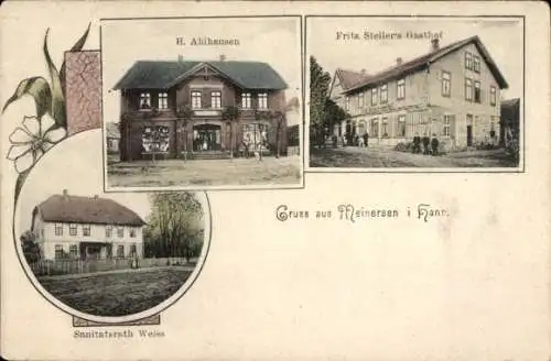 Ak Meinersen in Niedersachsen, Geschäftshaus H. Ahlhausen, Gasthof Fritz Steller, Sanitätsrat Weiss