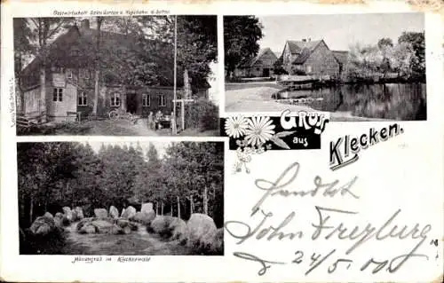 Ak Klecken Rosengarten Niedersachsen, Gastwirtschaft, Dorfmotiv, Hünengrab im Kleckerwald