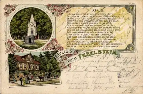 Litho Tetzelstein Elm Schöppenstedt Niedersachsen, Denkmal, Gasthaus, Gedicht 1845