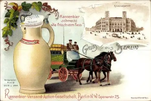 Litho Berlin Tiergarten Moabit, Kannenbier Versand AG, Spenerstraße 23, Kriminalgericht, Bierkutsche