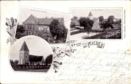 Ak Riede in Niedersachsen, Brinkmanns Gasthof, Kirche, Dorfmotiv