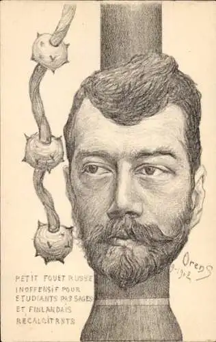 Künstler Ak Orens, Karikatur, Zar Nikolaus II. von Russland