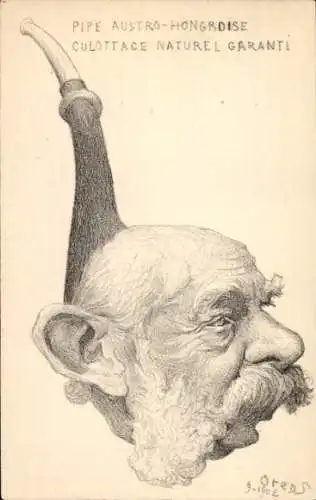 Künstler Ak Orens, Kaiser Franz Joseph I. als Pfeife, Karikatur