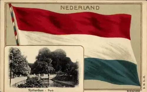 Passepartout Ak Rotterdam Südholland Niederlande, Park, Landesflagge