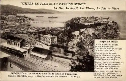 Ak Monaco, Bahnhof und Hotel und Endstation Nizza, Pays de Reve
