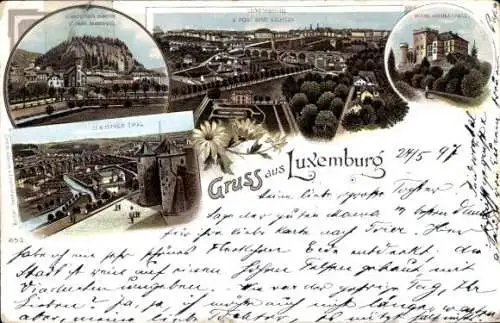 Litho Luxemburg Luxembourg, Clausener Tal, Totale, Schloss