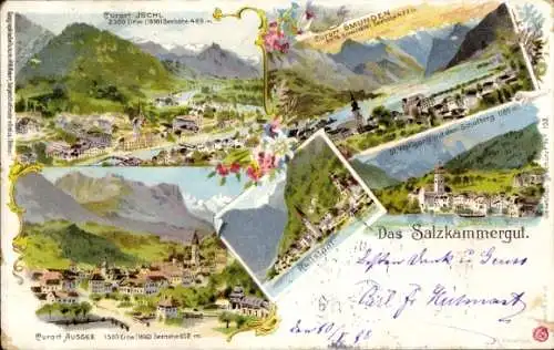 Litho Bad Ischl in Oberösterreich, Panorama, Aussee, Gmunden, Salzkammergut