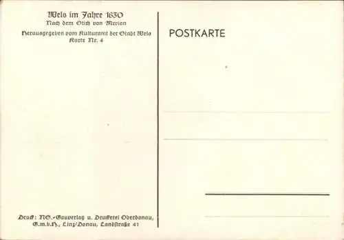 Künstler Ak Mandelsloh, Wels in Oberösterreich, Gesamtansicht im Jahr 1630