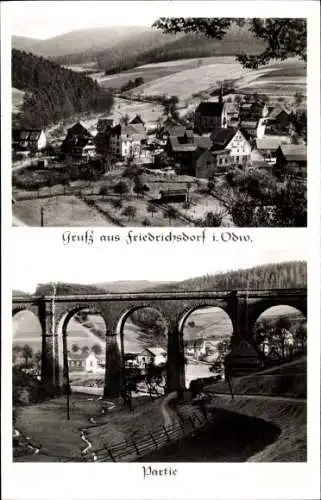 Ak Friedrichsdorf Eberbach im Odenwald, Gesamtansicht, Viadukt, Gasthaus Löwen Post