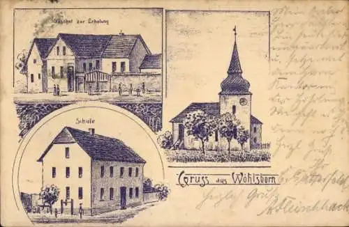 Ak Wohlsborn in Thüringen, Gasthof zur Erholung, Schule, Kirche