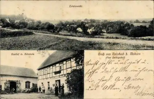 Ak Steinbach Reinsberg in Sachsen, Gesamtansicht, Gasthof, Schmiede