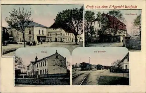 Ak Laußnitz Sachsen, Erbgericht, Schule, Oberförsterei, Bahnhof