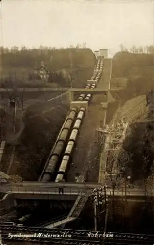 Foto Ak Dresden Cossebaude Niederwartha, Speicherwerk, Rohrbahn